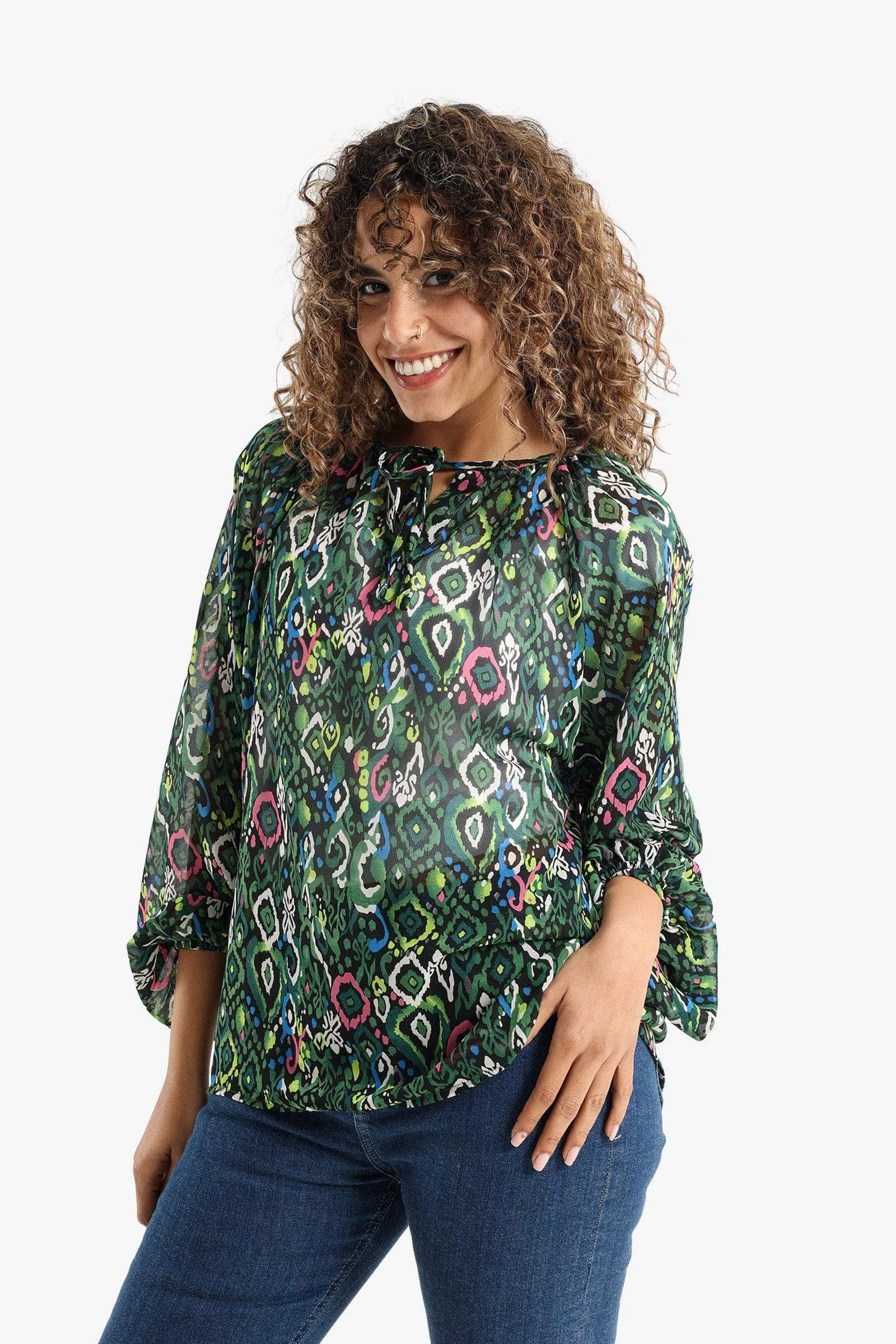 Round Neck Drawstring Blouse