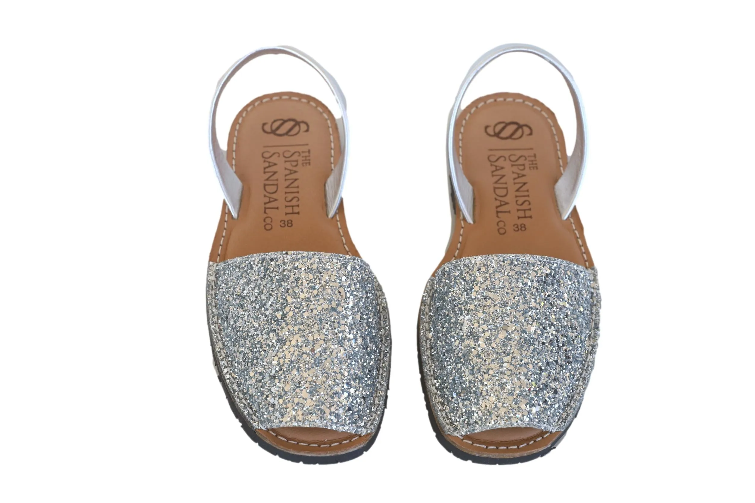 Silver sparkly flat sandals