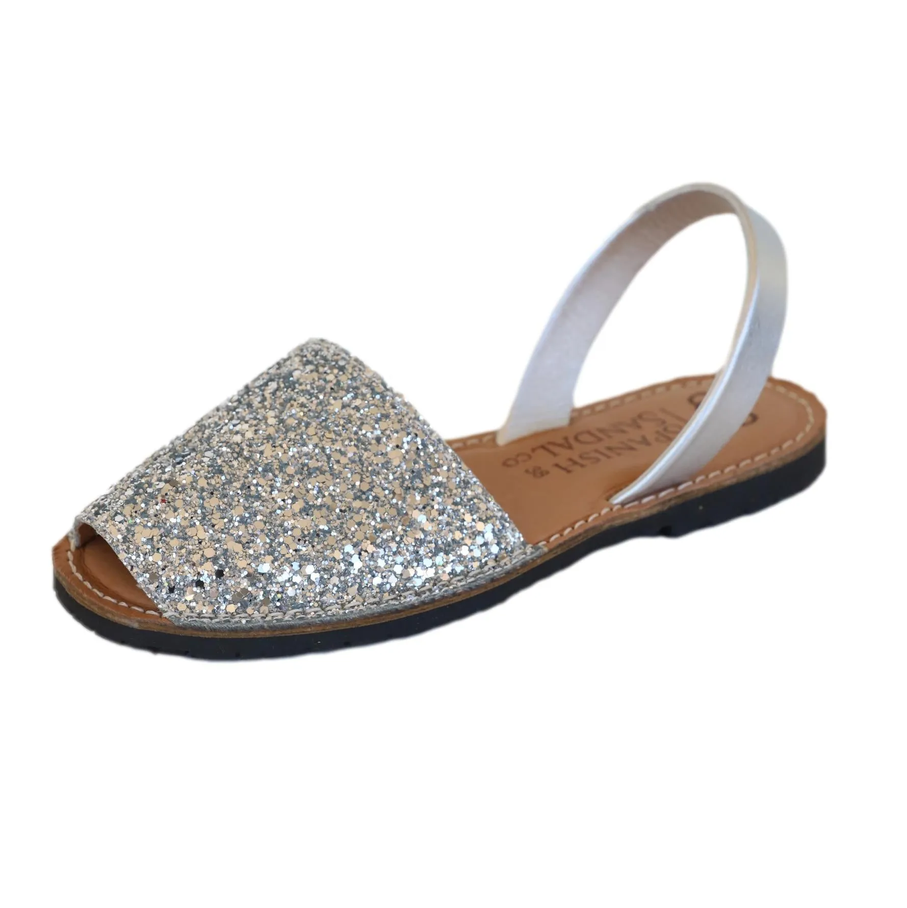 Silver sparkly flat sandals