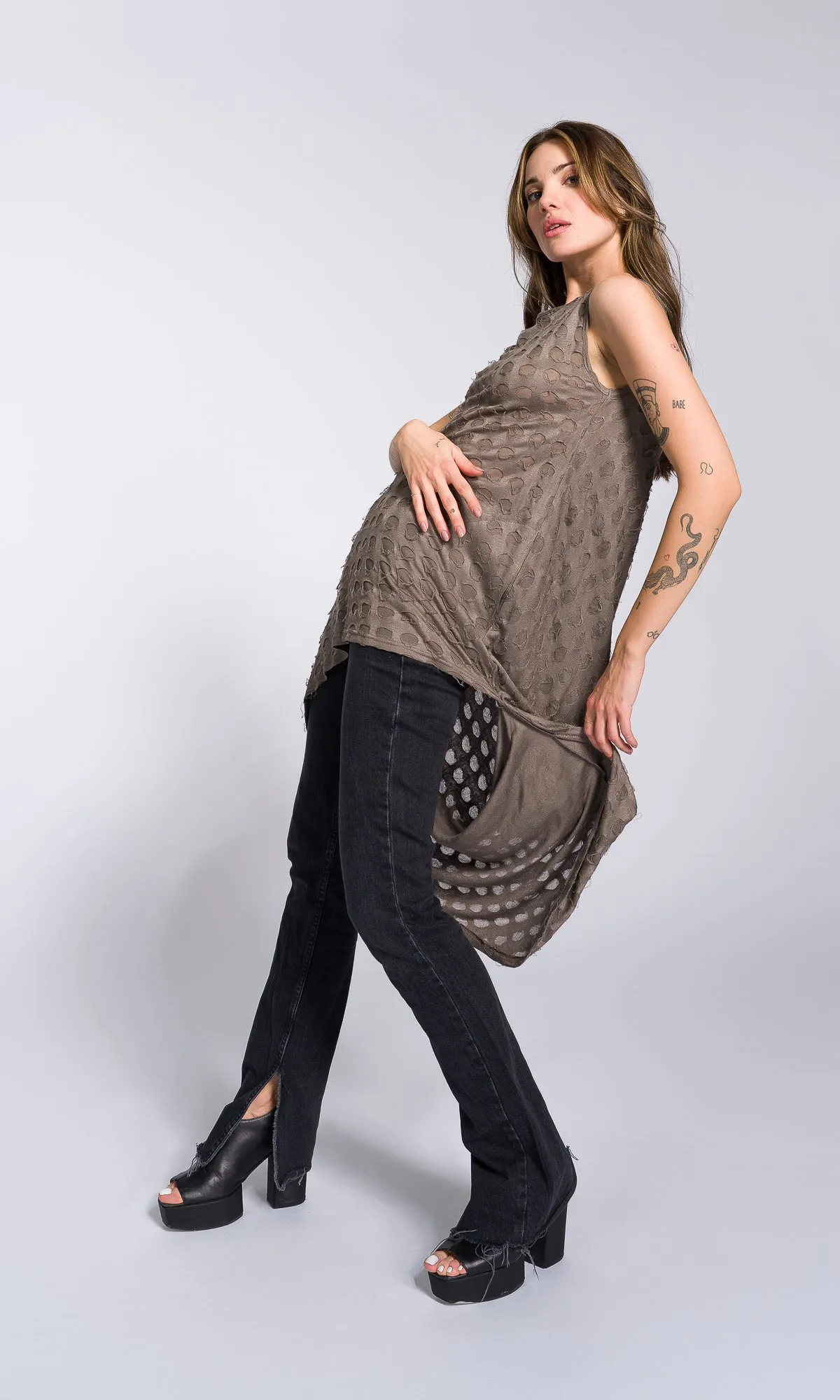 Sleeveless Tunic with Long Draped Back