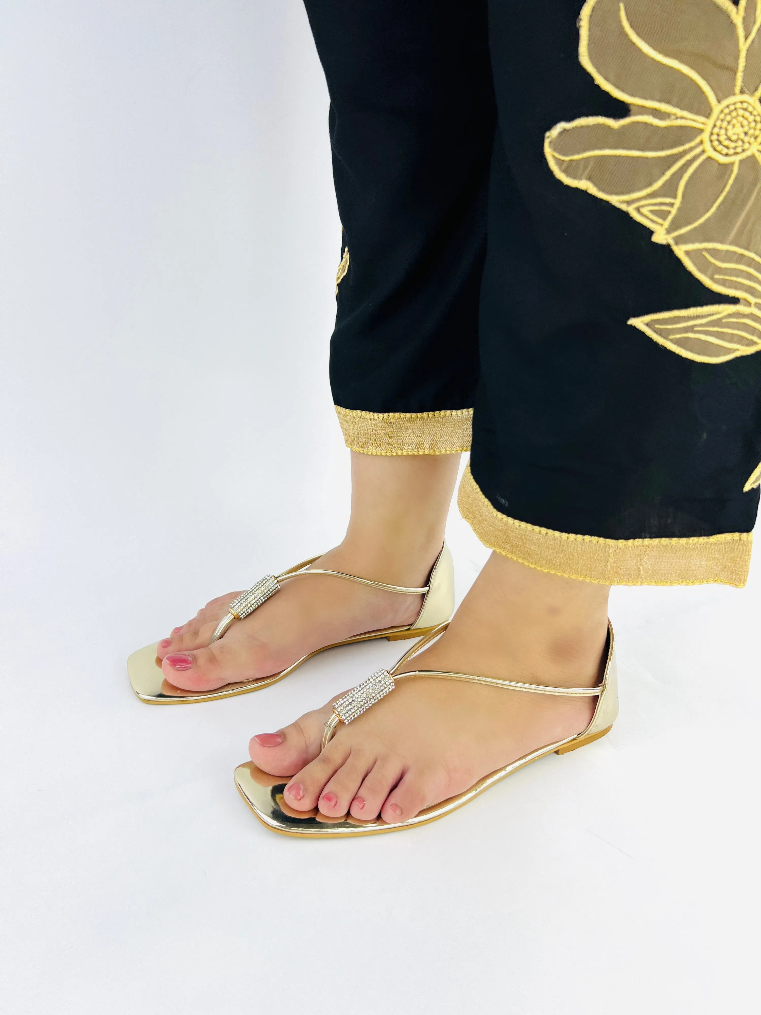 Spunkz Shiny Golden Leather Flip Flops