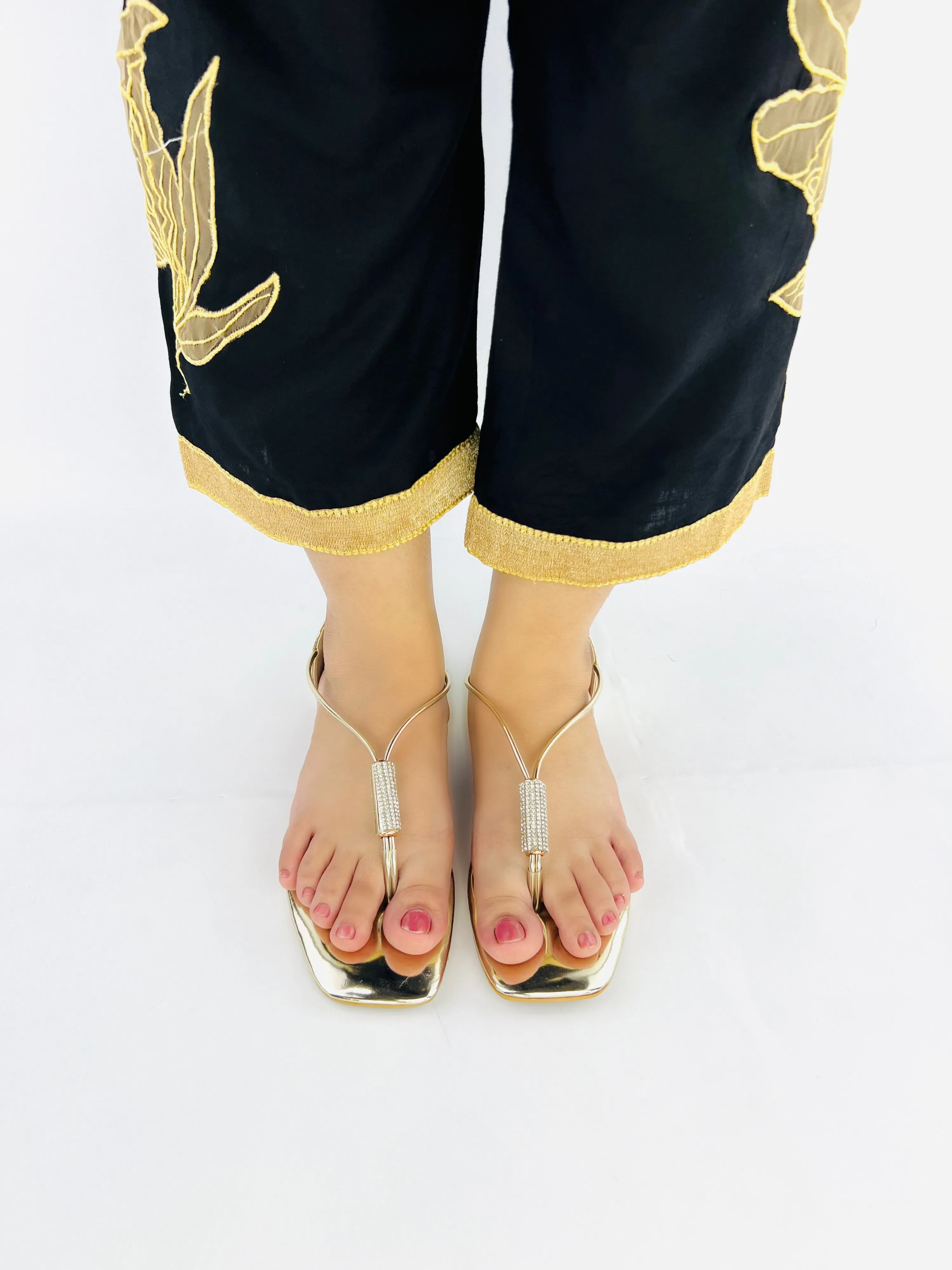 Spunkz Shiny Golden Leather Flip Flops