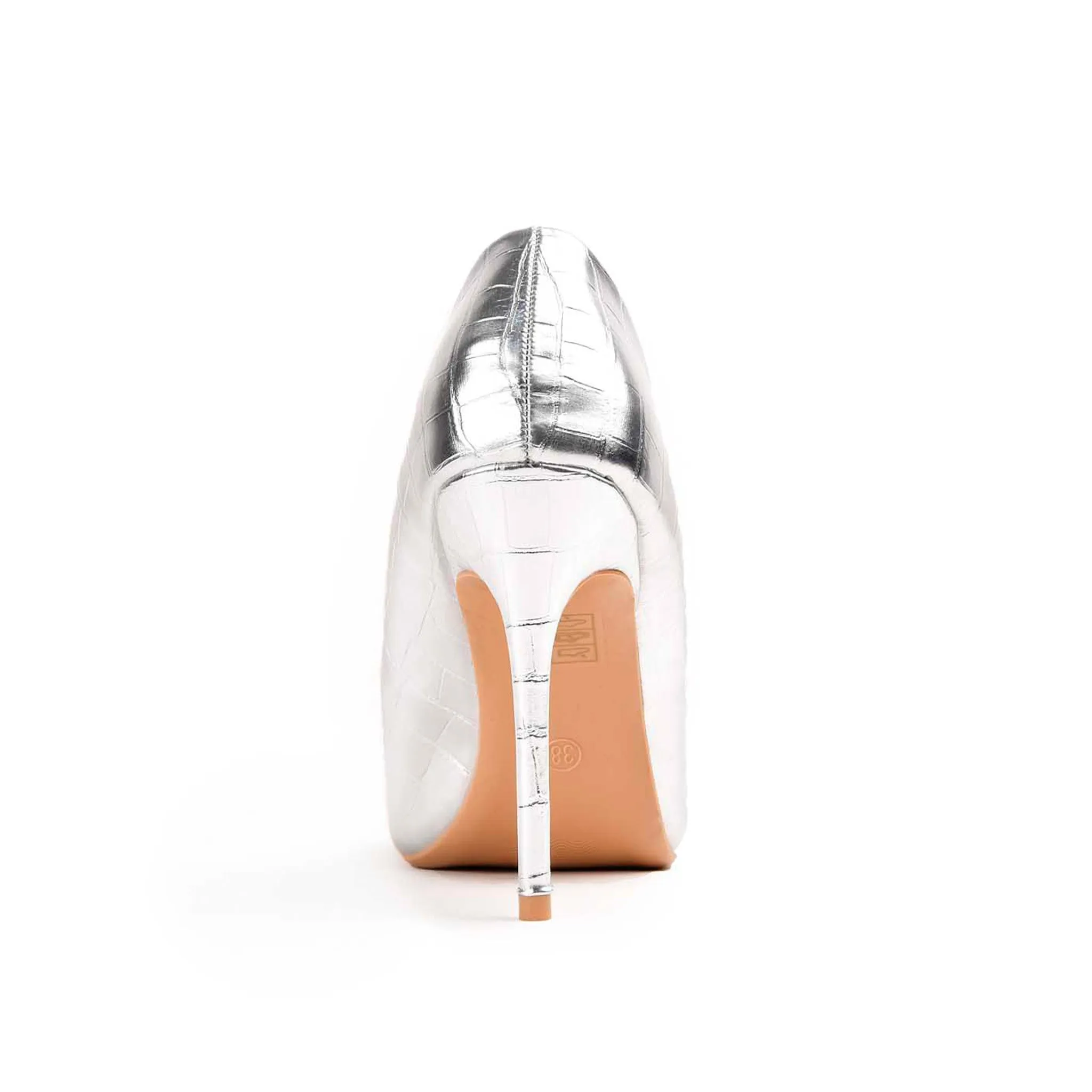 Stylish Silver Croc-Embossed High Heel Pumps | 472M-S