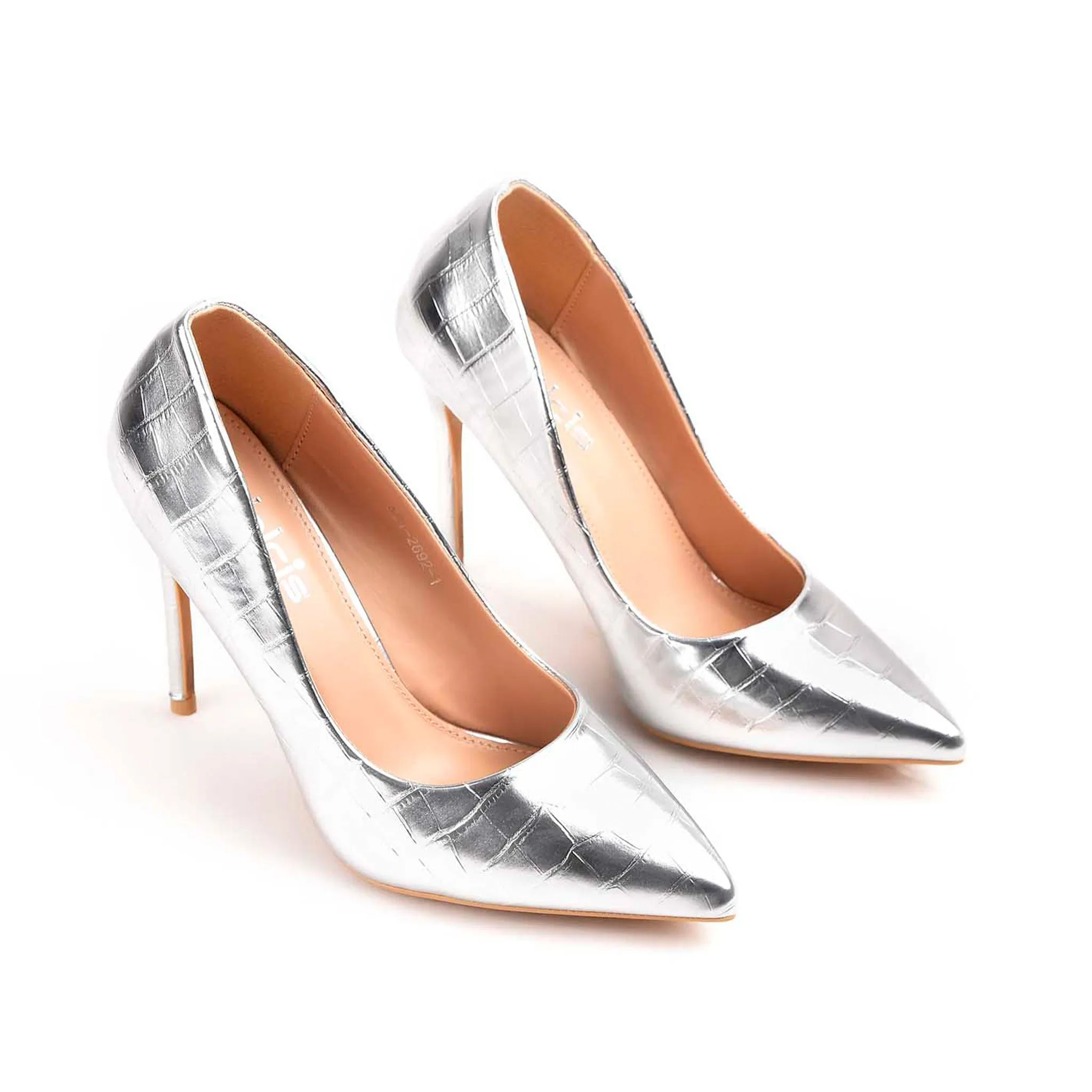 Stylish Silver Croc-Embossed High Heel Pumps | 472M-S