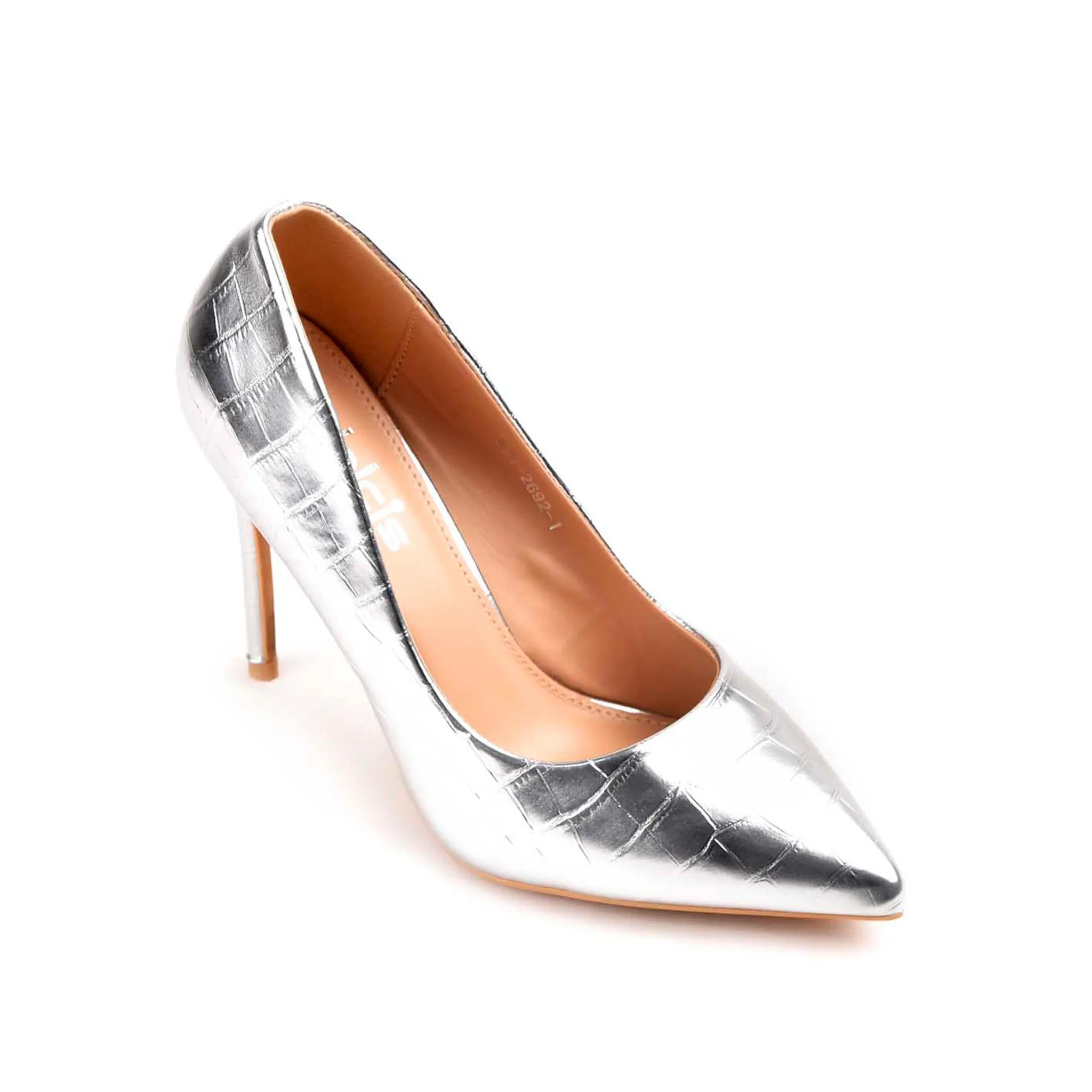 Stylish Silver Croc-Embossed High Heel Pumps | 472M-S