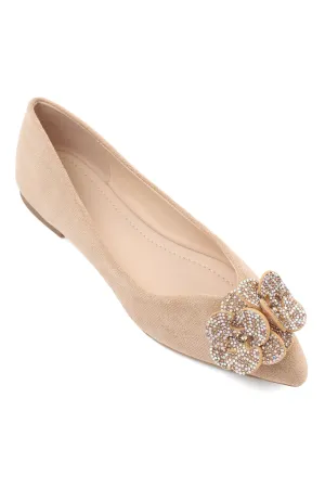 SUEDE FLORAL FLATS-BEIGE