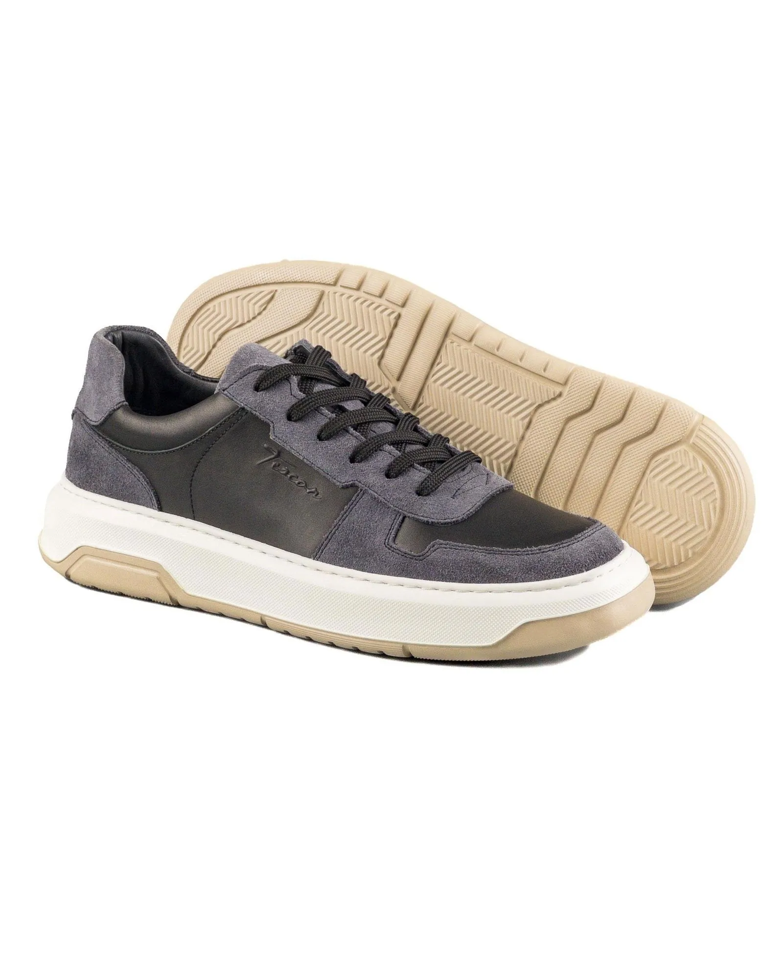 T-Hornet Gray Suede and Black Genuine Leather Men's Sports Sneaker Shoes