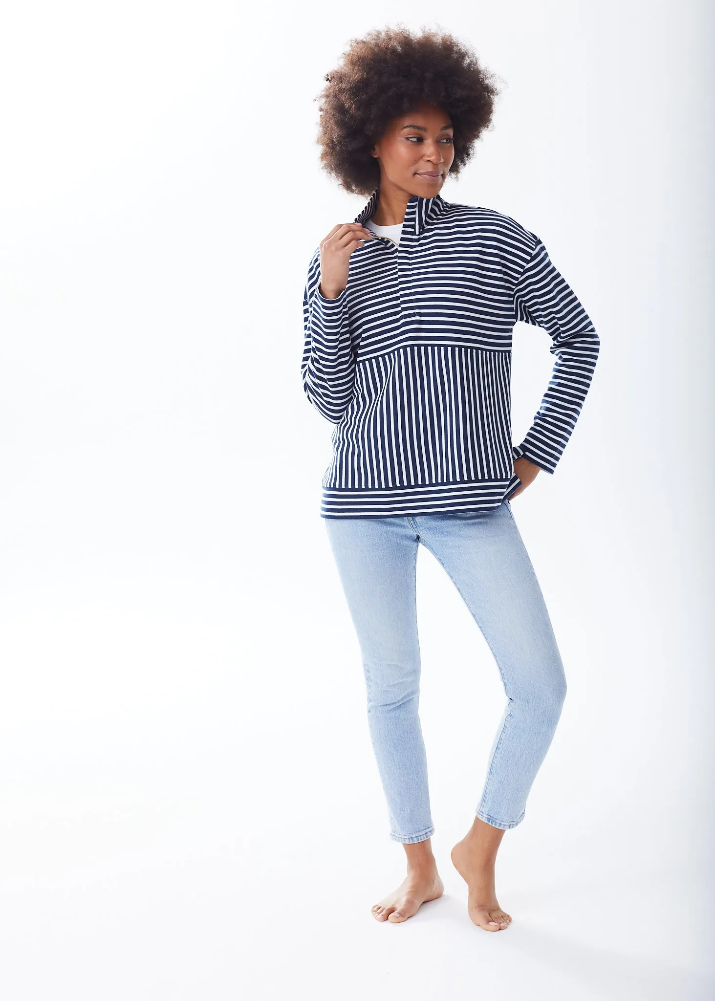 The Zip-Up Sweatshirt - Striped - Discontinued Colors