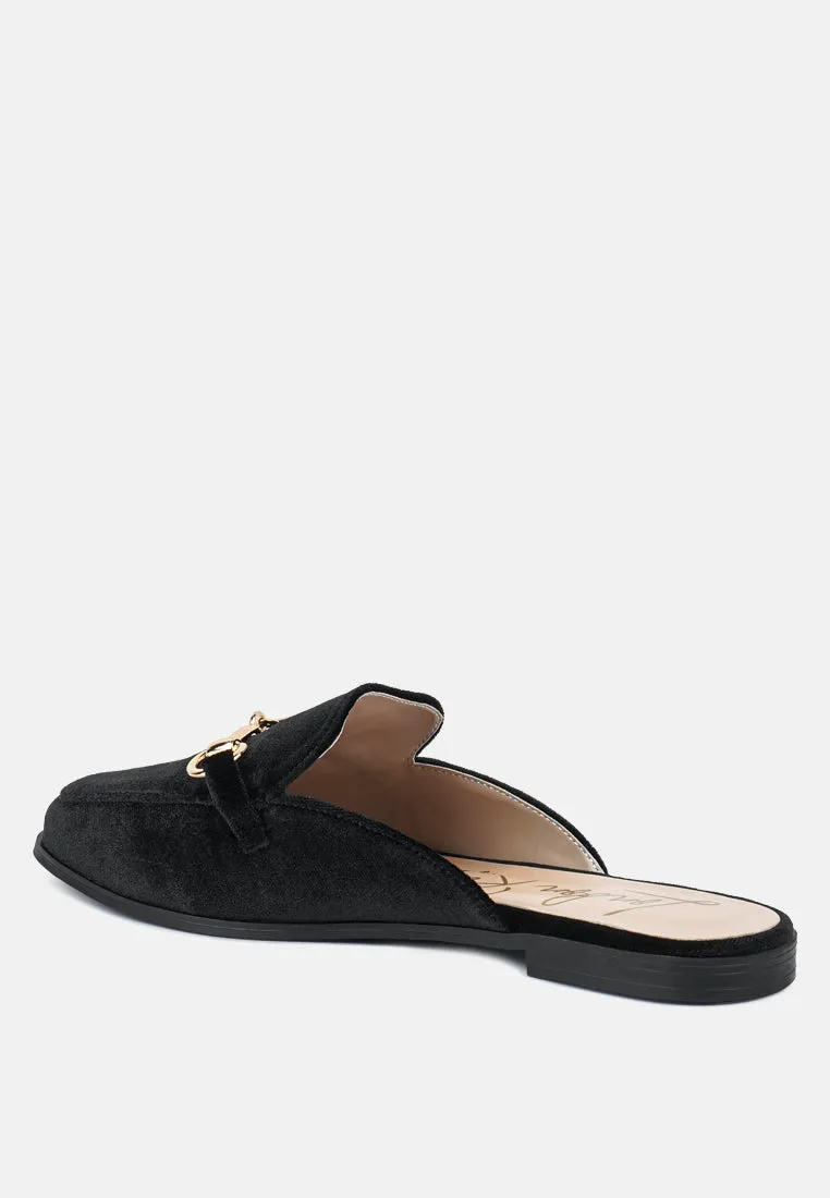 Velvet Buckled Flat Mules