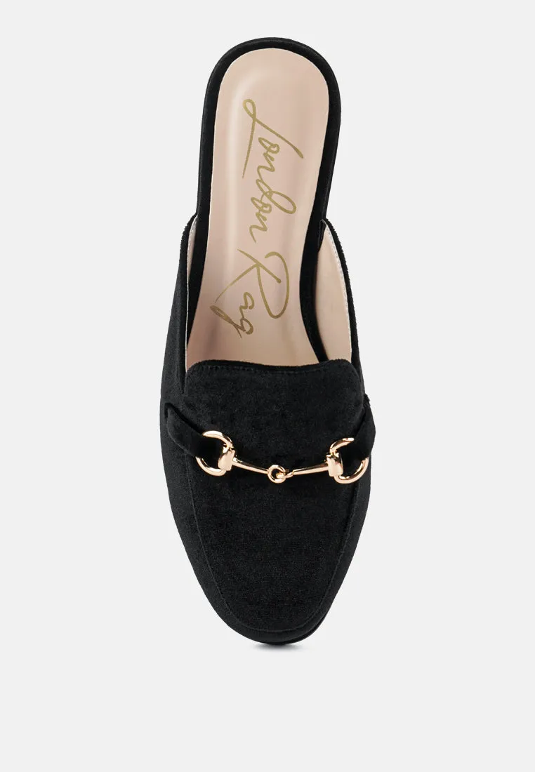 Velvet Buckled Flat Mules