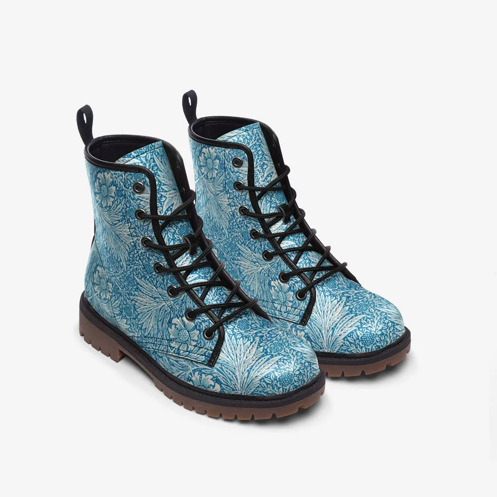 Victorian Blue Floral Lace Up Boots