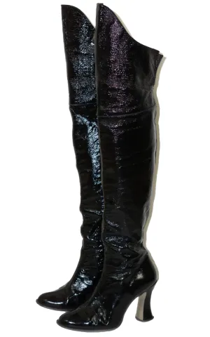 VINTAGE Patent Leather Pedestal Heel Boots