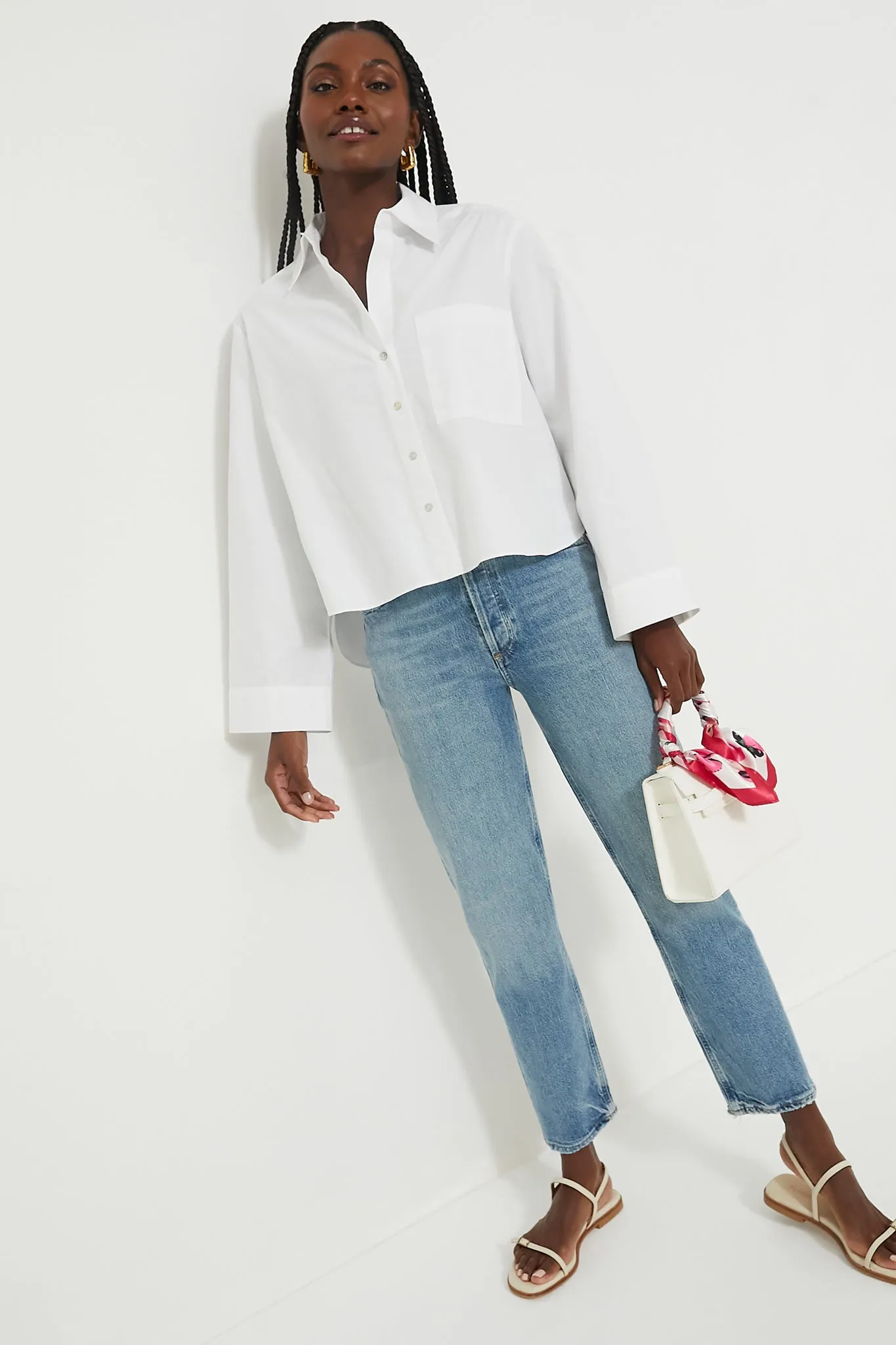 White Mara Cropped Button Down