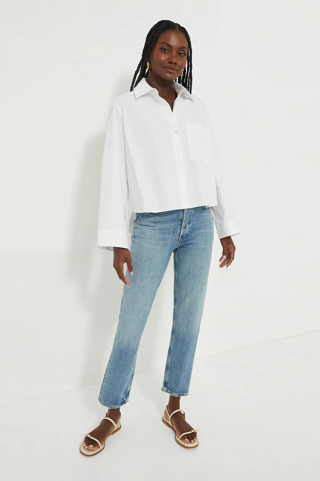 White Mara Cropped Button Down