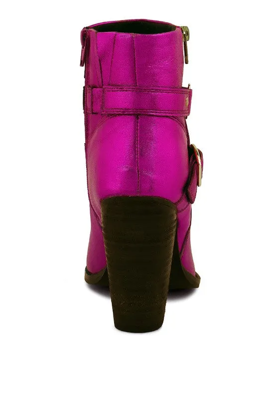 Winter Fuschia Pink Leather Heeled Ankle Boots