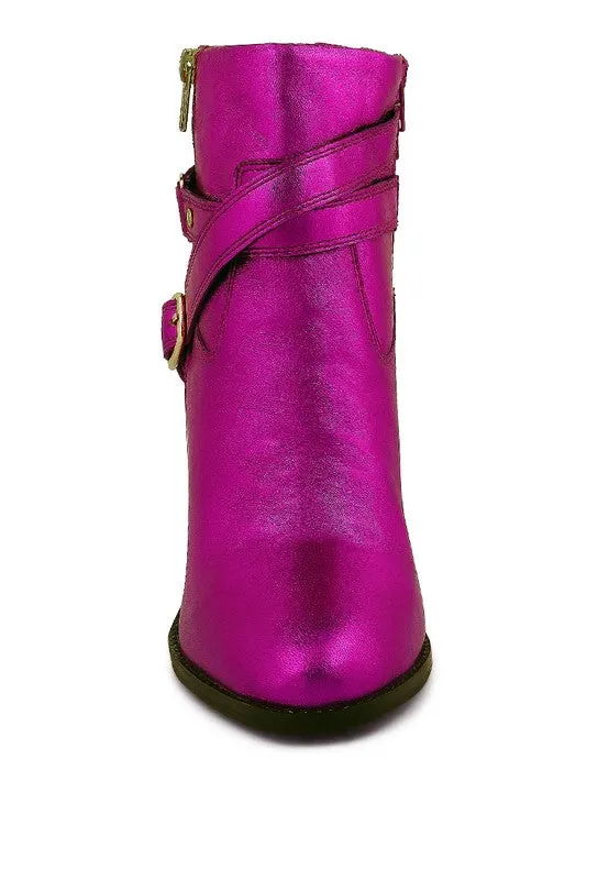 Winter Fuschia Pink Leather Heeled Ankle Boots