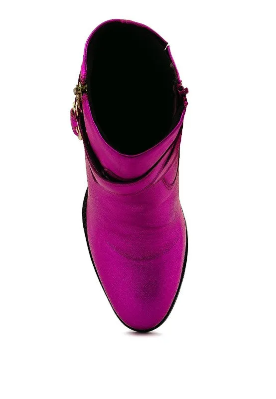 Winter Fuschia Pink Leather Heeled Ankle Boots