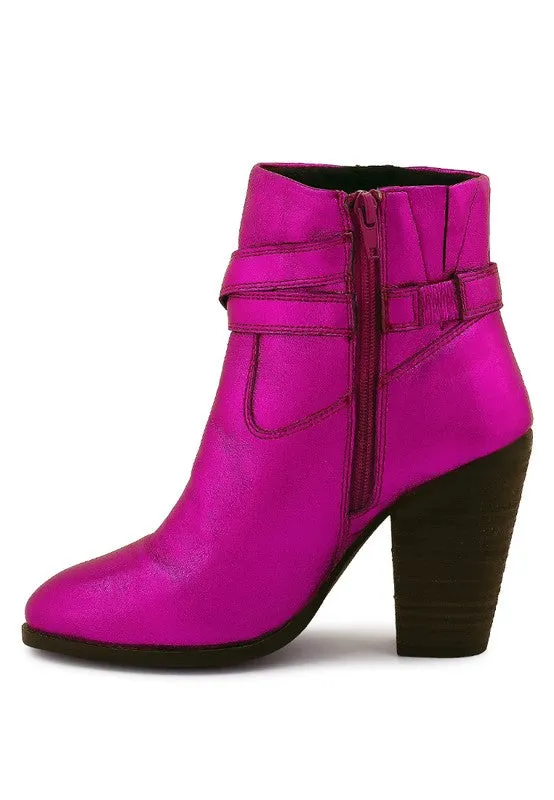 Winter Fuschia Pink Leather Heeled Ankle Boots