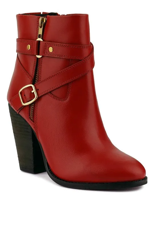 Winter Fuschia Pink Leather Heeled Ankle Boots