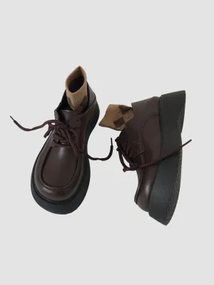 WLS Thick Sole Retro Leather Women Shoes