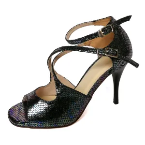 Women's Argentine Tango Shoes High Heel Dance Sandals Leather Sole Multicolored