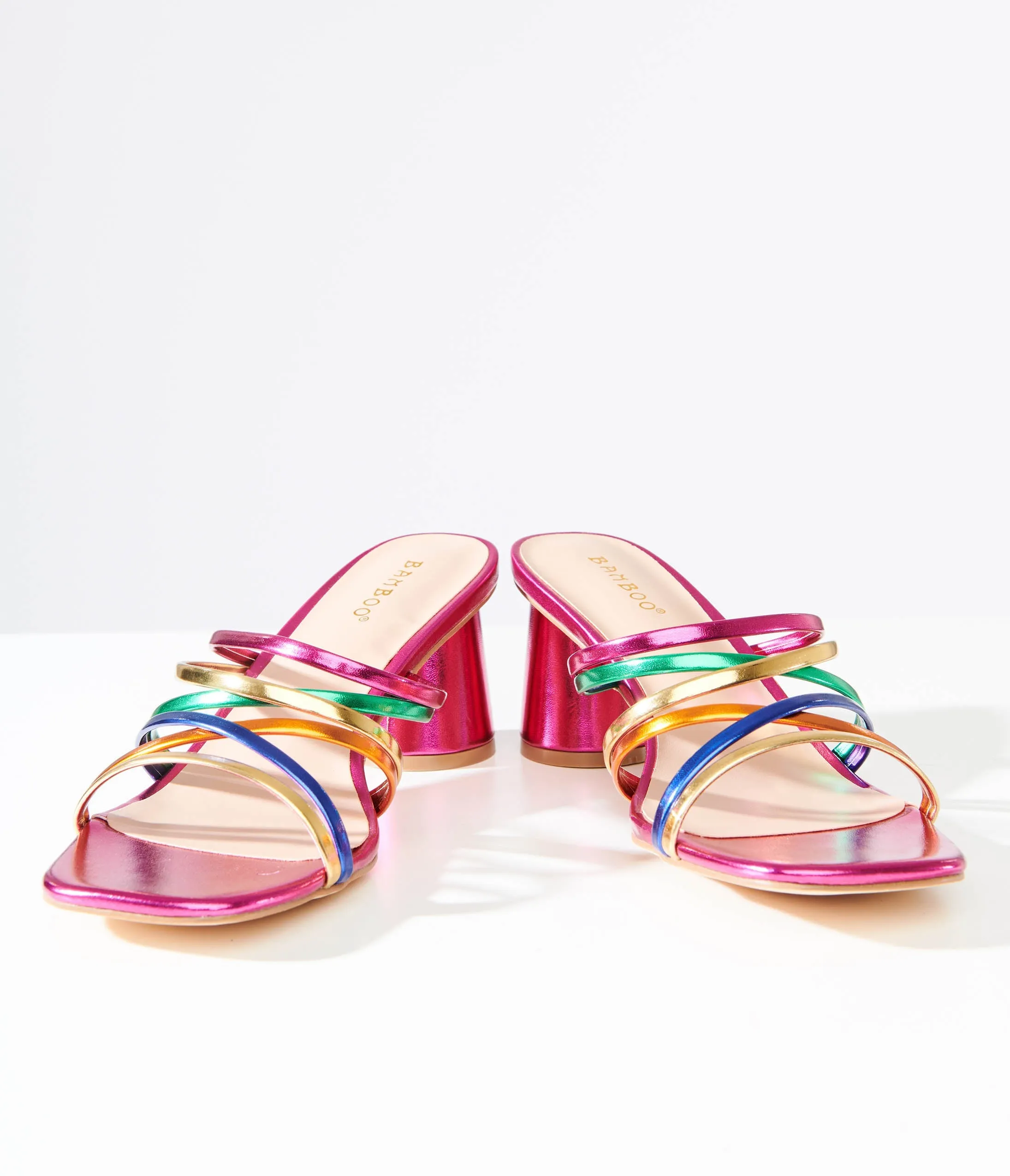 Y2K Rainbow & Pink Metallic Heel Sandals