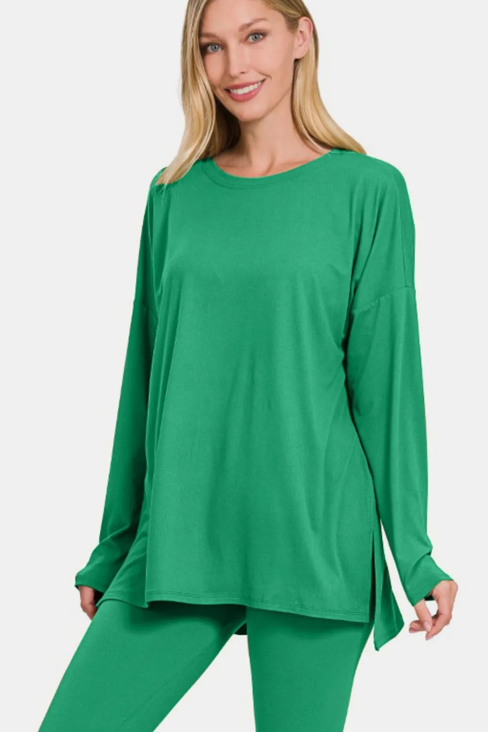 Zenana Buttery Soft Top and Leggings Lounge Set Kelly Green