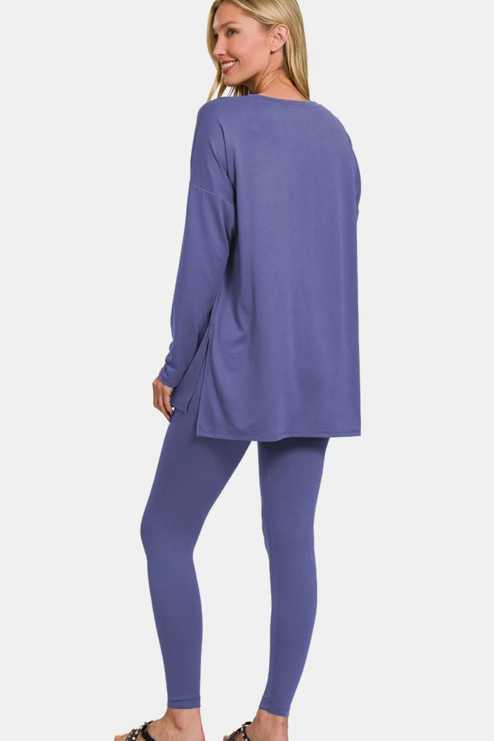 Zenana Buttery Soft Top and Leggings Lounge Set Periwinkle